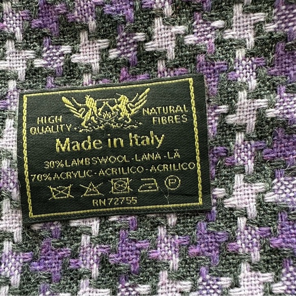 Made In Italy Lambswool Blend Scarf Purple Black  58” Length Scarf Fringes EUC - Picture 2 of 4